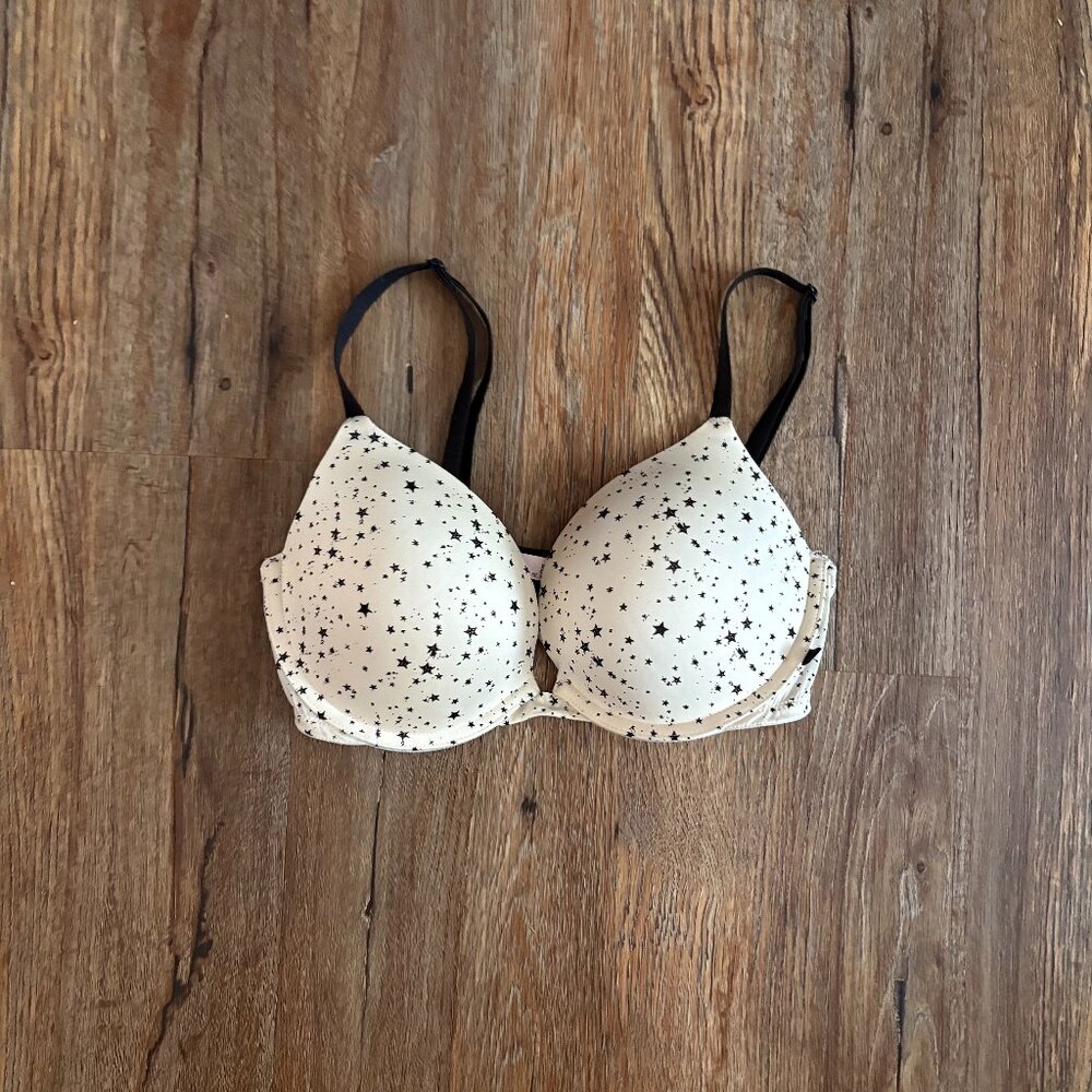 Victoria's Secret Push-Up Padded Bra-Black & White-Size 34D-Used-Like New